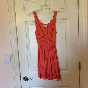 Coral Orange/Pink Short Cinched Waist Sundress